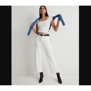 Madewell Womens 32 White Perfect Vintage Wide Leg Crop Jeans High Waist Fitted